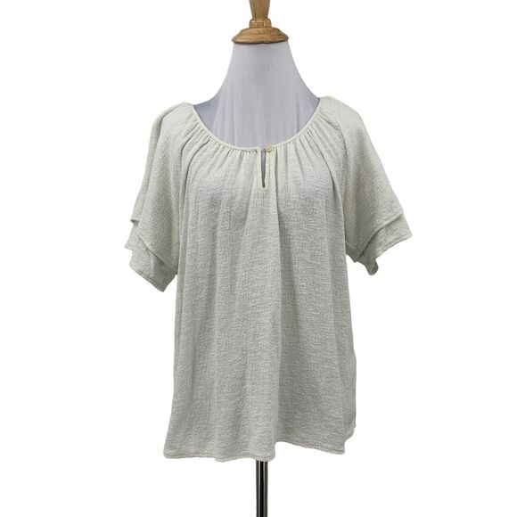 Madewell Tops - Madewell Textured Thread Top Women M Ivory Tiered Sleeve Keyhole Textured